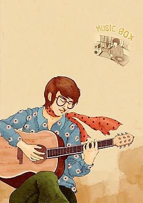 PSD 패션 남자 백그라운드 연주 일러스트 사람 두명 목도리 기타 추억 복고 남자만 국내일러스트 잡화 음악 컨셉 현악기 파일형식