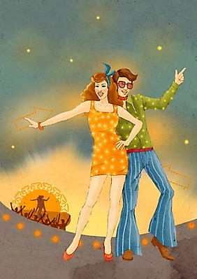 PSD 여자 패션 남자 포즈 백그라운드 일러스트 사람 두명 물방울무늬 춤 추억 복고 국내일러스트 컨셉 무늬 문화예술 파일형식