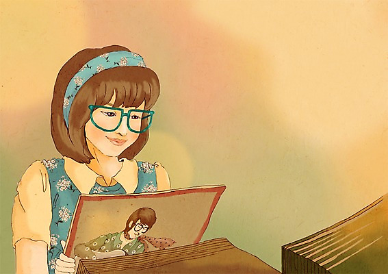 PSD 여자 패션 백그라운드 일러스트 한명 들기 사람 추억 복고 여자만 여자한명만 국내일러스트 1 컨셉 모션 파일형식