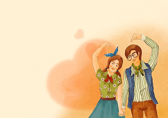 PSD 커플 여자 패션 남자 백그라운드 일러스트 사람 손짓 두명 하트 추억 복고 국내일러스트 모양 컨셉 관계 모션 파일형식