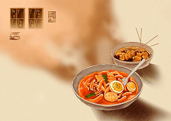 PSD 음식 백그라운드 일러스트 사람없음 추억 어묵 떡볶이 분식 복고 국내일러스트 컨셉 파일형식