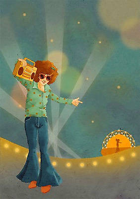 PSD 패션 남자 백그라운드 일러스트 조명 한명 사람 물방울무늬 춤 추억 라디오 복고 나팔바지 남자만 남자한명만 국내일러스트 1 컨셉 무늬 바지 문화예술 전자제품 파일형식