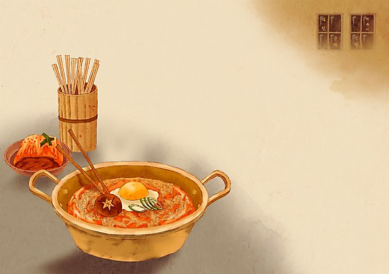 PSD 음식 백그라운드 일러스트 젓가락 김치 사람없음 라면 추억 분식 복고 양은냄비 국내일러스트 한식 컨셉 수저 면류 냄비 파일형식