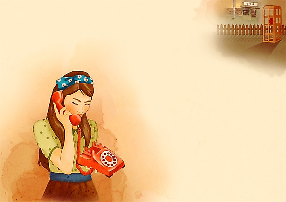 PSD 여자 패션 백그라운드 일러스트 한명 사람 추억 전화기 유선전화기 공중전화 복고 여자만 여자한명만 국내일러스트 1 컨셉 파일형식