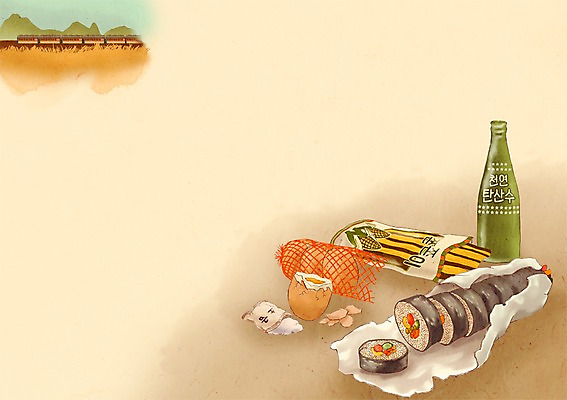 PSD 음식 백그라운드 일러스트 사람없음 기차 추억 복고 김밥 삶은계란 불량식품 사이다 국내일러스트 음료 육상교통 컨셉 디저트 대중교통 계란 계란요리 파일형식