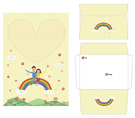 PSD 템플릿 커플 여자 남자 무지개 편지봉투 프레임 틀 사람 두명 세트 하트 편지 편지지 레터폼 이미지템플릿 자연요소 모양 관계 봉투 파일형식