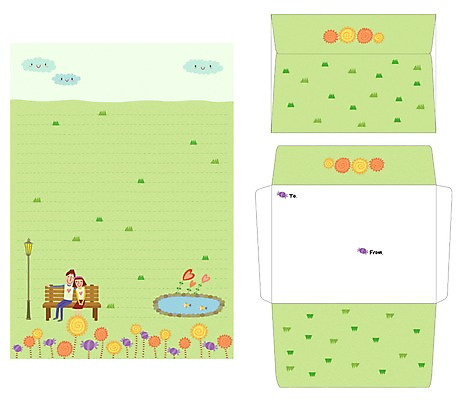 PSD 템플릿 커플 공원 여자 남자 벤치 편지봉투 프레임 틀 사람 잔디 두명 세트 연못 편지 편지지 레터폼 이미지템플릿 식물 공공시설 의자 관계 봉투 파일형식