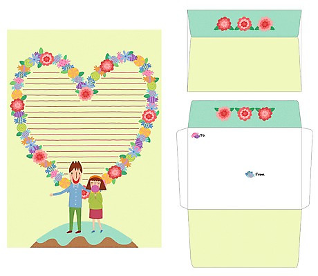 PSD 템플릿 커플 여자 남자 꽃 편지봉투 프레임 사탕 틀 사람 두명 세트 하트 편지 편지지 레터폼 이미지템플릿 모양 식물 관계 디저트 봉투 파일형식