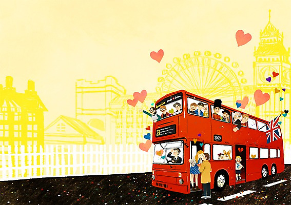 PSD 커플 여자 남자 백그라운드 일러스트 키스 사랑 사람 여러명 하트 이층버스 국내일러스트 모양 감정 다수 관계 버스 애정표현 파일형식