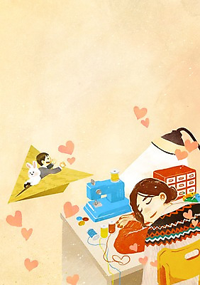 PSD 커플 여자 남자 백그라운드 일러스트 사랑 사람 두명 하트 스탠드 잠 재봉틀 종이비행기 국내일러스트 모양 감정 관계 조명 종이접기 파일형식