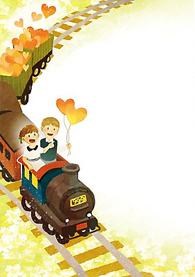 PSD 커플 여자 남자 어린이 백그라운드 일러스트 사랑 사람 두명 기찻길 기차 하트 어린이만 철도의날 국내일러스트 모양 감정 육상교통 관계 대중교통 파일형식 법정기념일