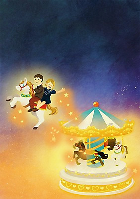 PSD 커플 여자 남자 백그라운드 일러스트 사랑 사람 두명 말_동물 놀이기구 회전목마 국내일러스트 감정 포유류 관계 파일형식