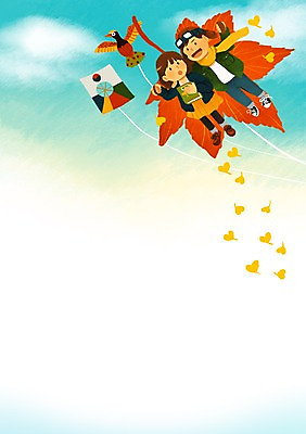 PSD 커플 여자 남자 어린이 백그라운드 단풍 일러스트 하늘 나뭇잎 사랑 사람 두명 연 어린이만 국내일러스트 감정 잎 관계 놀이용품 파일형식