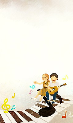 PSD 커플 여자 남자 악기 음악 백그라운드 음표 일러스트 사랑 사람 두명 기타 건반 건반악기 높은음자리표 국내일러스트 기호 감정 관계 현악기 문화예술 파일형식