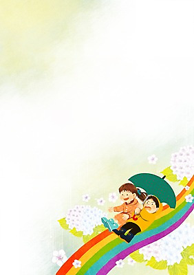 PSD 커플 여자 남자 어린이 백그라운드 무지개 일러스트 우산 사랑 사람 두명 미끄럼틀 우비 어린이만 국내일러스트 자연요소 옷 감정 관계 놀이기구 파일형식