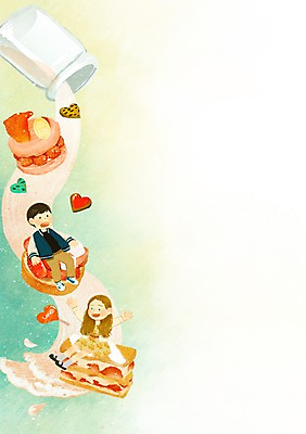 PSD 커플 여자 남자 어린이 백그라운드 일러스트 디저트 샌드위치 사랑 사람 두명 우유 어린이만 국내일러스트 감정 음식 관계 유제품 파일형식