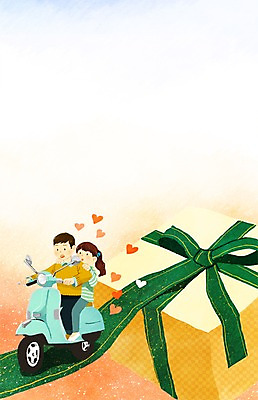 PSD 커플 여자 남자 리본 백그라운드 일러스트 선물 사랑 사람 두명 스쿠터 국내일러스트 감정 관계 오토바이 파일형식