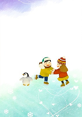 PSD 커플 여자 남자 어린이 백그라운드 일러스트 사랑 사람 두명 스케이트 펭귄 빙판 어린이만 국내일러스트 감정 스포츠용품 관계 조류 파일형식
