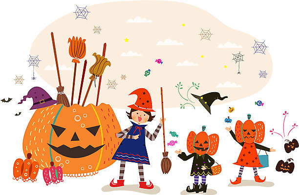 여자 남자 어린이 백그라운드 일러스트 호박 사탕 사람 이벤트 세명 축제 기쁨 할로윈 거래 즐거움 마녀 마녀복장 마법빗자루 어린이만 국내일러스트 AI파일 감정 채소 디저트 빗자루 이벤트의상 파일형식 벡터