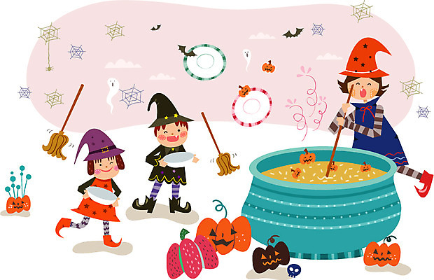 그릇 여자 남자 어린이 백그라운드 일러스트 호박 사람 이벤트 세명 축제 기쁨 할로윈 수프 즐거움 마녀 마녀복장 마법빗자루 솥단지 어린이만 국내일러스트 AI파일 식기 감정 채소 빗자루 이벤트의상 파일형식 벡터