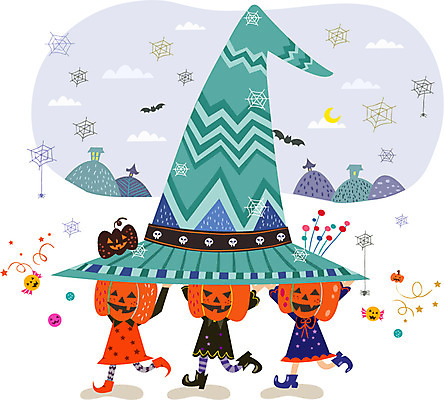 모자 여자 남자 어린이 백그라운드 일러스트 호박 들기 사람 이벤트 세명 축제 기쁨 할로윈 즐거움 마녀복장 마법사모자 어린이만 국내일러스트 AI파일 모자_잡화 잡화 감정 채소 모션 이벤트의상 파일형식 벡터