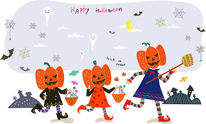 여자 남자 어린이 백그라운드 일러스트 호박 사탕 사람 이벤트 세명 바구니 축제 기쁨 할로윈 유령 즐거움 마녀복장 어린이만 국내일러스트 AI파일 감정 채소 디저트 이벤트의상 파일형식 벡터