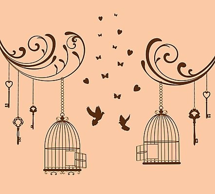 EPS 해외이미지 꽃 실루엣 일러스트 조류 열쇠 매달리기 사람없음 나뭇가지 새장 해외일러스트 나무 식물 동물 모션 촬영기법 케이지 파일형식 벡터 이미지허브