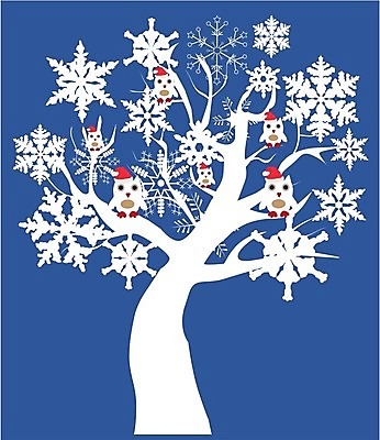 EPS 해외이미지 나무 일러스트 추상 눈꽃 사람없음 파란색 흰색 부엉이 해외202004 해외일러스트 식물 컬러 무늬 조류 눈_날씨 파일형식 벡터 이미지허브