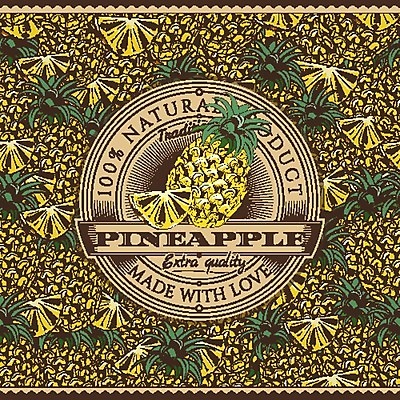 EPS 해외이미지 패턴 일러스트 사람없음 노란색 라벨 빈티지 화려 파인애플 해외202004 해외일러스트 컬러 컨셉 무늬 과일 프레임 열대과일 파일형식 벡터 이미지허브