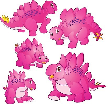 EPS 해외이미지 동물 분홍색 여러마리 일러스트 사람없음 세트 머리 귀여움 공룡 카툰스타일 쥬라기 해외202004 해외일러스트 컬러 다수 컨셉 파충류 신체부위 파일형식 벡터 이미지허브