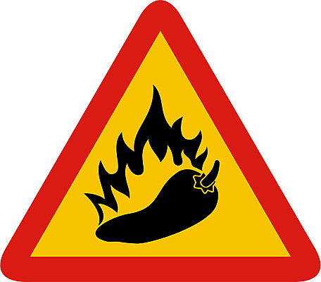 EPS 해외이미지 음식 일러스트 고추 불 경고 빨간색 노란색 뜨거움 위험 사인 매움 후추 해외202004 해외일러스트 자연요소 컬러 컨셉 채소 맛 향신료 파일형식 벡터 이미지허브