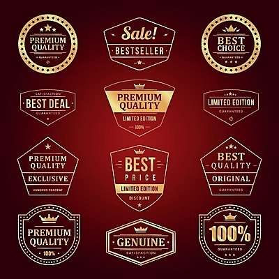 EPS 해외이미지 스티커 일러스트 사람없음 빨간색 세트 라벨 금색 빈티지 해외202004 해외일러스트 컬러 컨셉 프레임 파일형식 벡터 이미지허브