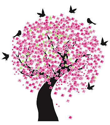 EPS 해외이미지 나무 꽃 분홍색 일러스트 조류 추상 사람없음 해외202004 해외일러스트 식물 동물 컬러 무늬 파일형식 벡터 이미지허브