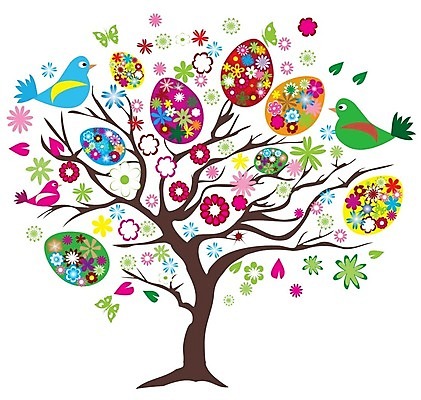 EPS 해외이미지 나무 꽃 일러스트 조류 추상 사람없음 컬러풀 부활절계란 해외202004 해외일러스트 식물 동물 컬러 무늬 부활절 계란 파일형식 벡터 이미지허브