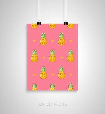 EPS 해외이미지 디자인 포스터 분홍색 패턴 일러스트 매달리기 사람없음 하트 파인애플 서류집게 해외202004 해외일러스트 모양 컬러 무늬 과일 모션 집게 열대과일 파일형식 벡터 이미지허브