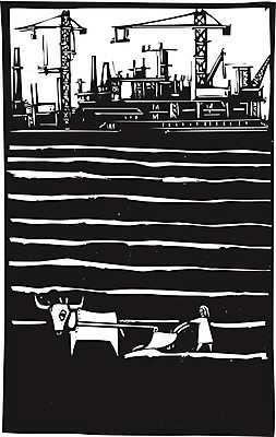 EPS 해외이미지 직업 산업 음식 일러스트 공장 농장 환경 독약 소 가난 고용 목판화 밭일 쟁기 해외202004 해외일러스트 컨셉 농업 포유류 공업 구직 채용 파일형식 벡터 이미지허브