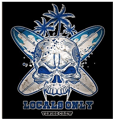 EPS 해외이미지 영어 일러스트 해골 타이포그라피 사람없음 파란색 야자수 서핑보드 서핑 심볼 해골모형 해외202004 해외일러스트 나무 문자 컬러 뼈 모형 수상스포츠 보드_스포츠 파일형식 벡터 이미지허브