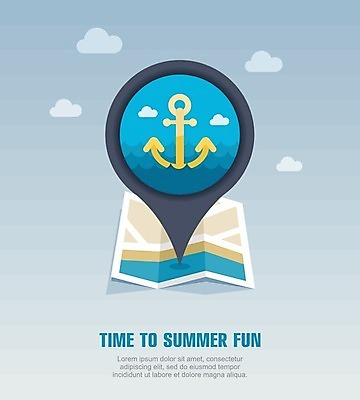 EPS 해외이미지 구름 디자인 파도 바다 지도 일러스트 사람없음 여름휴가 바캉스 심볼 사인 닻 해외202004 해외일러스트 자연요소 휴가 파일형식 벡터 여름_계절 이미지허브