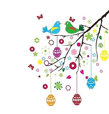 EPS 해외이미지 꽃 일러스트 조류 추상 사람없음 컬러풀 나뭇가지 부활절계란 해외202004 해외일러스트 나무 식물 동물 컬러 무늬 부활절 계란 파일형식 벡터 이미지허브