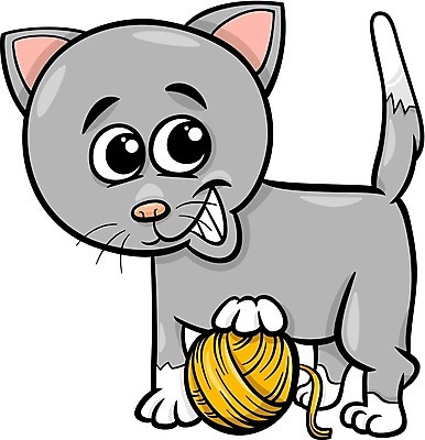 EPS 해외이미지 일러스트 사람없음 귀여움 고양이 회색 잡기 만화 실뭉치 해외일러스트 컬러 컨셉 포유류 모션 반려동물 파일형식 벡터 이미지허브