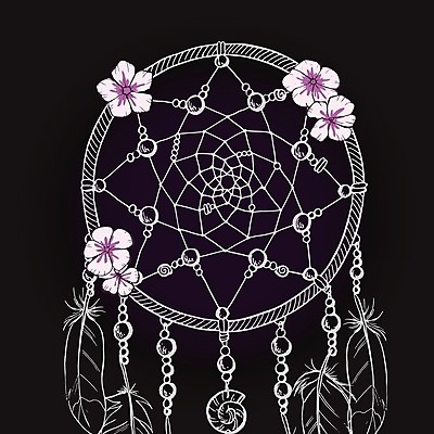 EPS 해외이미지 전통 꽃 일러스트 사람없음 장식 꿈 깃털 부적 드림캐쳐 해외202004 해외일러스트 식물 파일형식 벡터 이미지허브