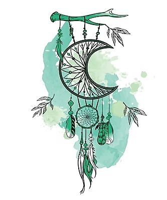 EPS 해외이미지 전통 일러스트 사람없음 장식 초록색 꿈 달 구슬 깃털 부적 드림캐쳐 해외202004 해외일러스트 자연요소 컬러 파일형식 벡터 이미지허브