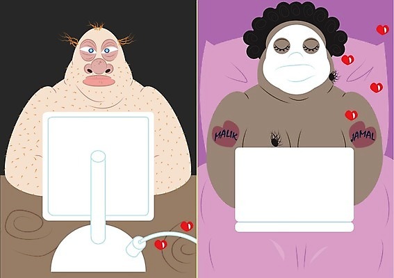 EPS 해외이미지 인터넷 데이트 일러스트 사랑 위험 육식동물 온라인 발견 거짓 경영 해외202004 해외일러스트 동물 감정 컨셉 비즈니스 파일형식 벡터 이미지허브