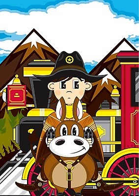 EPS 해외이미지 일러스트 권총 총 기차 승마 카우보이 보안관 만화 카우보이모자 서쪽 해외202004 해외일러스트 직업 모자_잡화 무기 육상교통 스포츠 대중교통 방향 파일형식 벡터 이미지허브