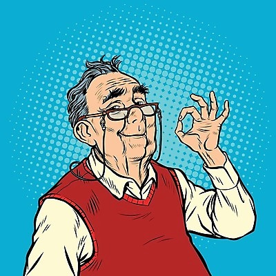 EPS 해외이미지 노년 남자 일러스트 한명 상반신 OK 복고 팝아트 카툰스타일 노인남자한명만 안경낌 해외202004 하프톤 해외일러스트 1 안경 컬러 사람 손짓 성인 그림 남자한명만 노인남자만 파일형식 벡터 이미지허브