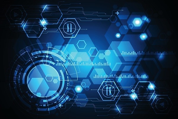 EPS 해외이미지 디자인 컨셉 일러스트 추상 미래 사람없음 그래픽 파란색 디지털 육각형 해외202004 해외일러스트 도형 컬러 무늬 파일형식 벡터 이미지허브