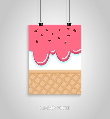 EPS 해외이미지 디자인 포스터 분홍색 일러스트 매달리기 사람없음 콘아이스크림 베이지색 서류집게 해외202004 해외일러스트 컬러 모션 아이스크림 집게 파일형식 벡터 이미지허브