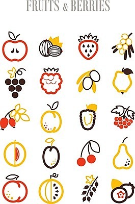 EPS 해외이미지 열매 잎 일러스트 딸기 포도 수박 사람없음 검은색 나뭇가지 체리 사과 멜론 심볼 올리브 블루베리 산딸기 복숭아 석류 자두 블랙베리 건포도 구스베리 살구 해외202004 해외일러스트 나무 식물 컬러 과일 건과일 파일형식 벡터 이미지허브