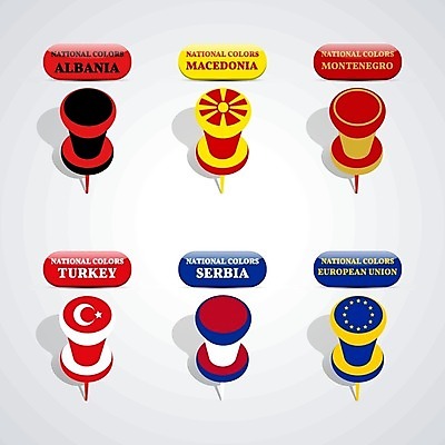EPS 해외이미지 디자인 일러스트 그래픽 파란색 세트 노란색 엄지손가락 깃발 압정 방향 심볼 사인 그림 칠면조 애국심 마케도니아 몬테네그로 세르비아 알바니아 엘리먼트 오리지널 유럽연합 전국 해외202004 해외일러스트 컬러 손가락 조류 사무용품 파일형식 벡터 남유럽 이미지허브