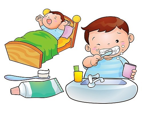 EPS 해외이미지 아들 어린이 일러스트 소년 침대 칫솔 만화 하품 치약 대야 해외202004 해외일러스트 남자 가구 가족 사람 위생용품 생리현상 파일형식 벡터 이미지허브